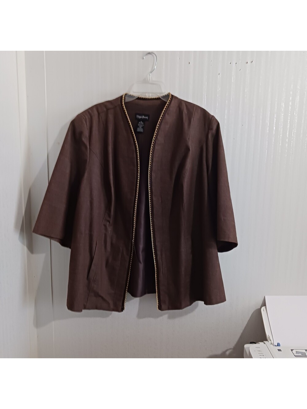 Maggie Barnes women's Fudge Brown color  Open Front Top Jacket  Size 1X 18-20 W